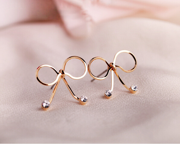Pierced Bow Rhinestone Earrings